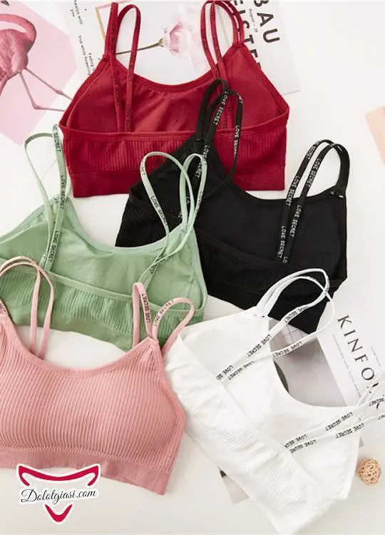 Áo bra cotton gân tăm dây đôi in chữ AB10