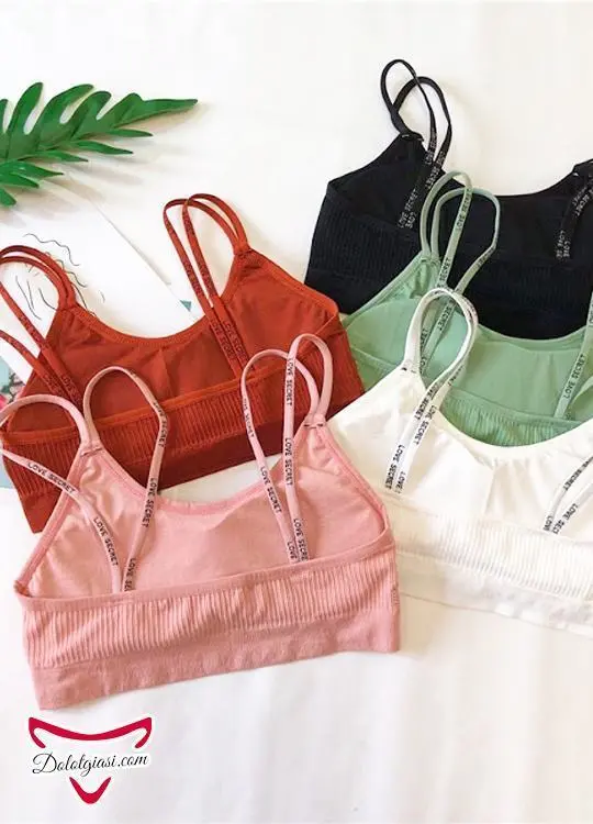 Áo bra cotton gân tăm dây đôi in chữ AB10