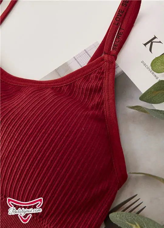 Áo bra cotton gân tăm dây đôi in chữ AB10