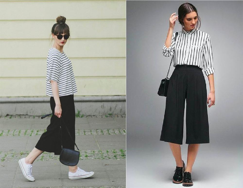 Quần culottes kết hợp với áo thun sọc