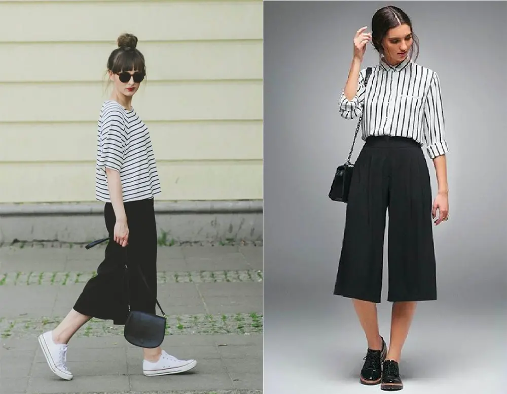 Ulzzang là gì - Top 10+ phong cách mix đồ kiểu Hàn cực chất! 12 Quần culottes kết hợp với áo thun sọc
